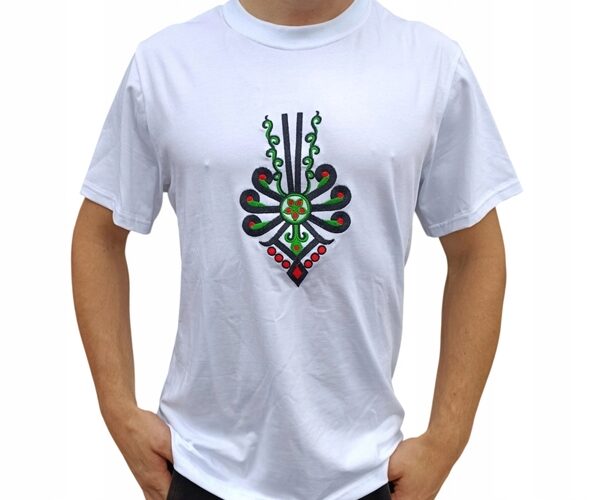 Koszulka Męska Regionalna Góralska FOLKOWA T-Shirt z Parzenicą Biała 170