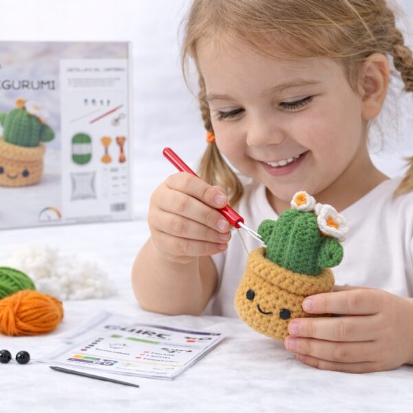 Zestaw do szydełkowania dla dzieci DIY AMIGURUMI maskotka KAKTUS+ akcesoria