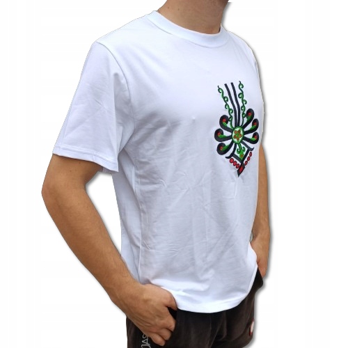 Koszulka Męska Regionalna Góralska FOLKOWA T-Shirt z Parzenicą Biała 170