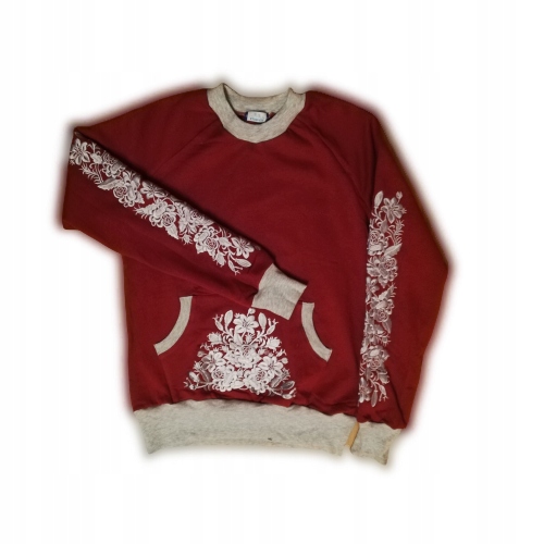 Bluza Damska Sportowa z HAFTEM Bluza Regionalna Sweter FOLKOWY Bordowa XXL