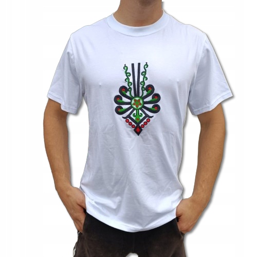 Koszulka Męska Regionalna Góralska FOLKOWA T-Shirt z Parzenicą Biała 170
