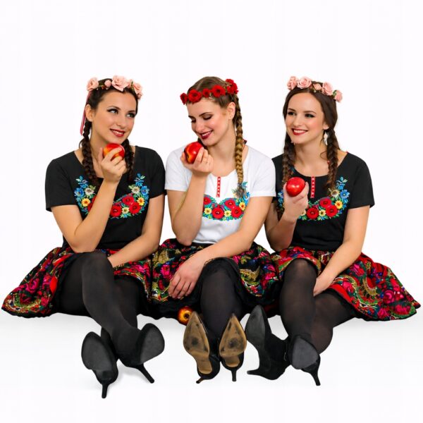 Damska Regionalna bluzka HAFTOWANA Kwiaty FOLK Góralska do stroju Biała XS