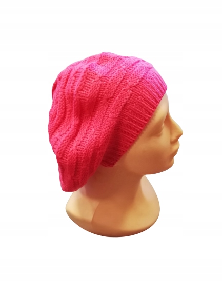 BERET francuski szydełkowany RÓŻ