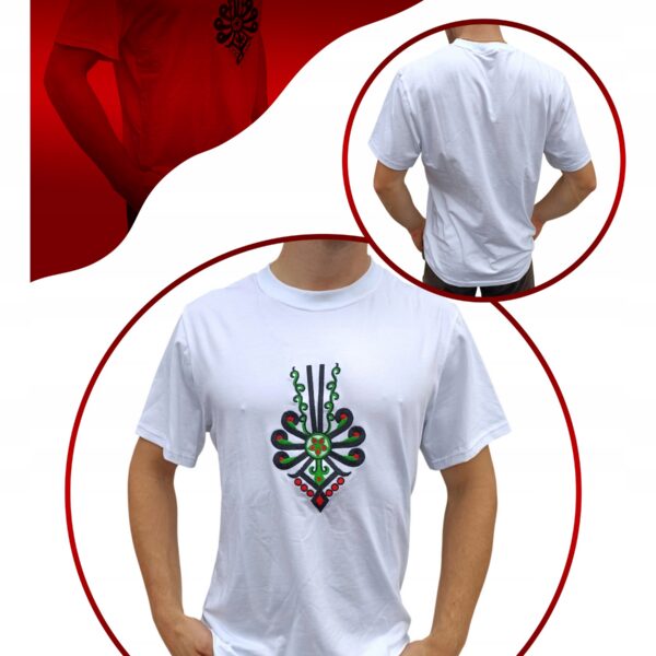 Koszulka Męska Regionalna Góralska FOLKOWA T-Shirt z Parzenicą Biała 170