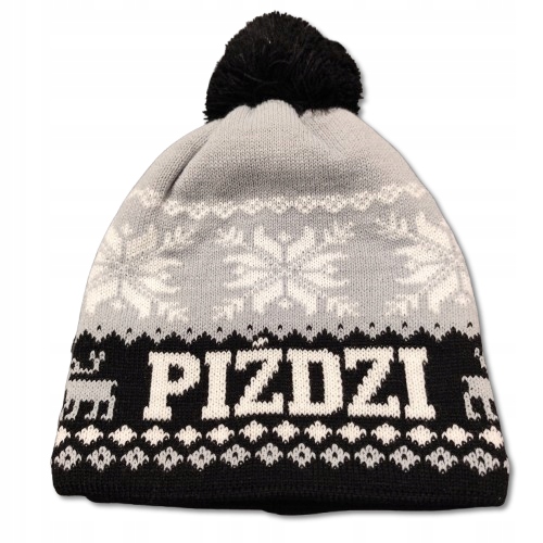 Czapka Zimowa PIŹDZI damska męska czapka z pomponem Gruba Ciepła Szara