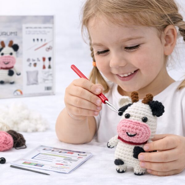 Zestaw do szydełkowania DIY AMIGURUMI maskotka KRÓWKA + akcesoria