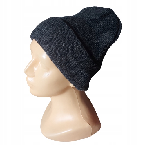 Czapka zimowa PRĄŻKOWANA beanie Ciemny Szary