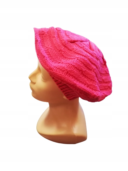 BERET francuski szydełkowany RÓŻ