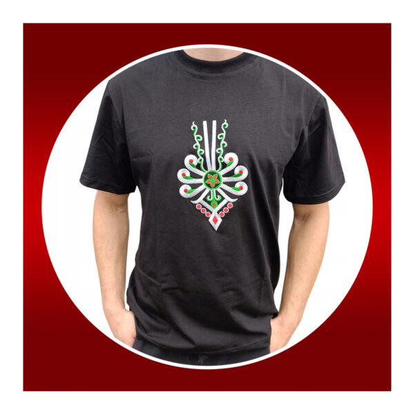 Koszulka Męska Regionalna Góralska FOLKOWA T-Shirt z Parzenicą Czarna 170