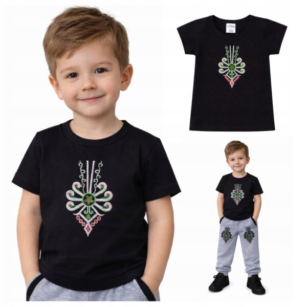 Koszulka chłopięca góralska z parzenicą Bawełniana T-shirt 152-158 Czarna
