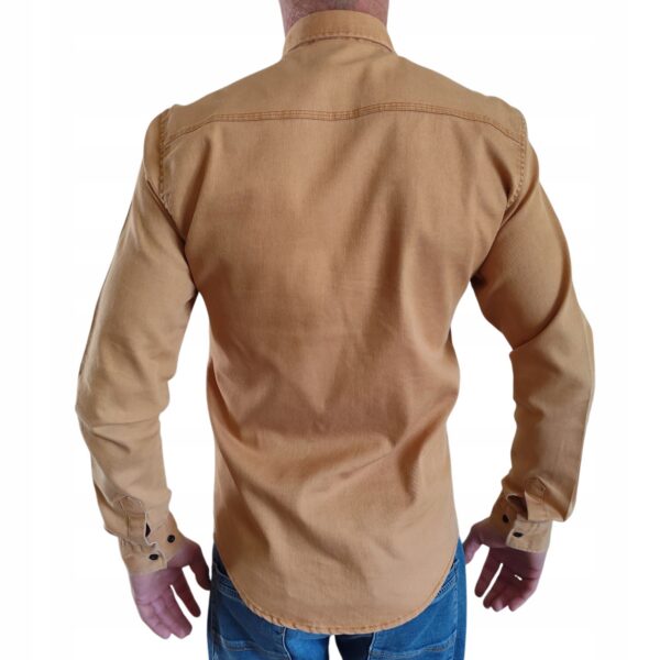 Męska Koszula z haftem Slim Fit snapy elegancka casual FOLK Jasny Brąz L