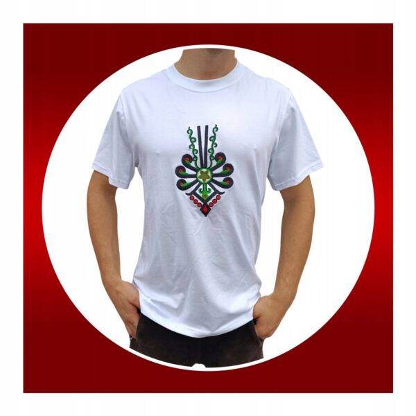Koszulka Męska Regionalna Góralska FOLKOWA T-Shirt z Parzenicą Biała 170