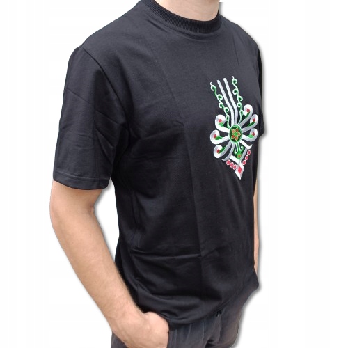 Koszulka Męska Regionalna Góralska FOLKOWA T-Shirt z Parzenicą Czarna 170