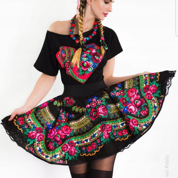 Bluzka Damska Regionalna Góralska Cleo z Sercem FOLK do stroju Czarna XXL