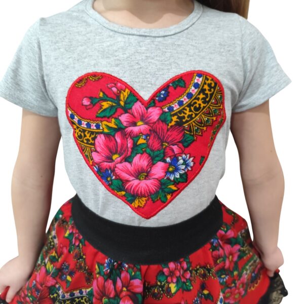 T-shirt Bluzka Dziewczęca GÓRALSKA Ludowa Regionalna Kwiaty 140-146 Szara