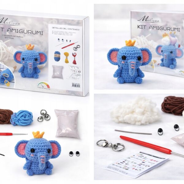 Zestaw do szydełkowania DIY AMIGURUMI maskotka SŁONIK + akcesoria