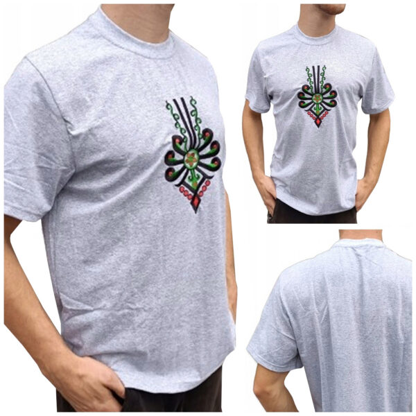 Koszulka Męska Regionalna Góralska FOLKOWA T-Shirt z Parzenicą Szara 164