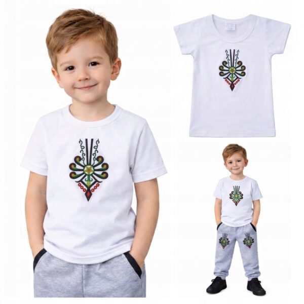 Koszulka chłopięca góralska z parzenicą Bawełniana t-shirt 152-158 Biała