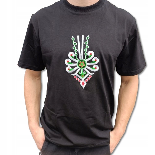 Koszulka Męska Regionalna Góralska FOLKOWA T-Shirt z Parzenicą Czarna 170