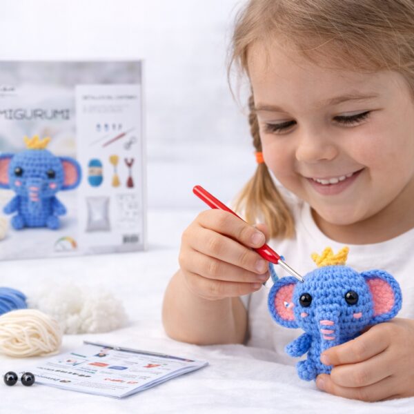 Zestaw do szydełkowania DIY AMIGURUMI maskotka SŁONIK + akcesoria