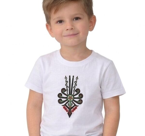 Koszulka chłopięca góralska z parzenicą Bawełniana t-shirt 152-158 Biała