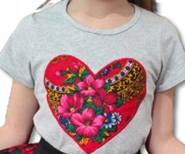 T-shirt Bluzka Dziewczęca GÓRALSKA Ludowa Regionalna Kwiaty 140-146 Szara