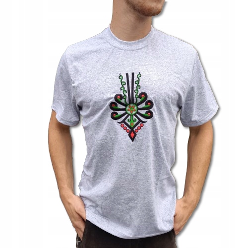 Koszulka Męska Regionalna Góralska FOLKOWA T-Shirt z Parzenicą Szara 164