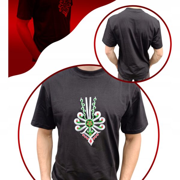 Koszulka Męska Regionalna Góralska FOLKOWA T-Shirt z Parzenicą Czarna 170
