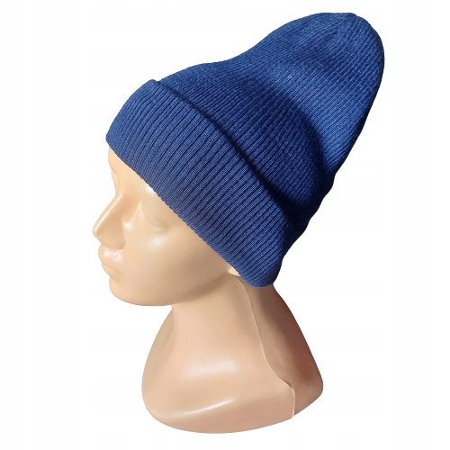 Czapka zimowa PRĄŻKOWANA beanie Granatowa
