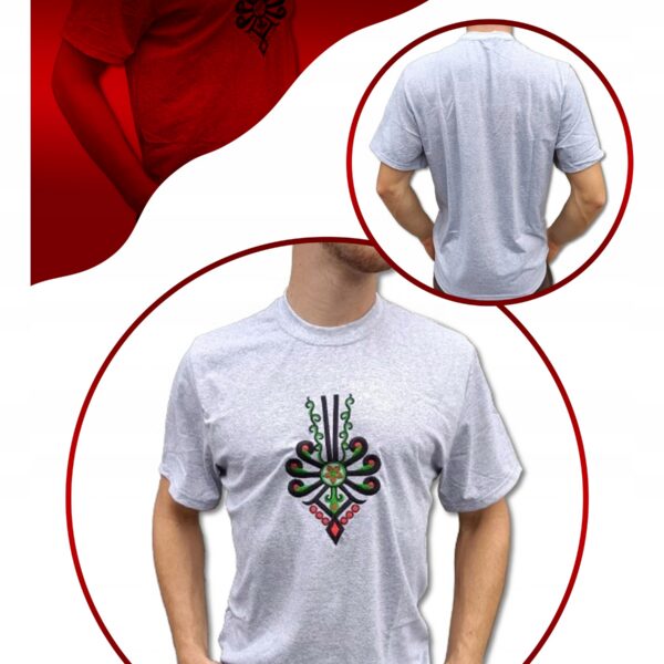 Koszulka Męska Regionalna Góralska FOLKOWA T-Shirt z Parzenicą Szara 164
