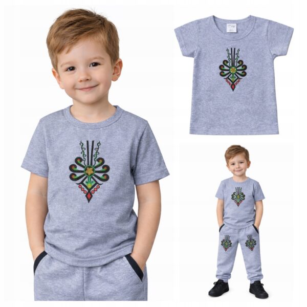 Koszulka Bawełniana chłopięca góralska z parzenicą T-shirt 152-158 Szara