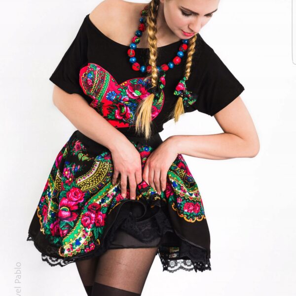Bluzka Damska Regionalna Góralska Cleo z Sercem FOLK do stroju Czarna XXL