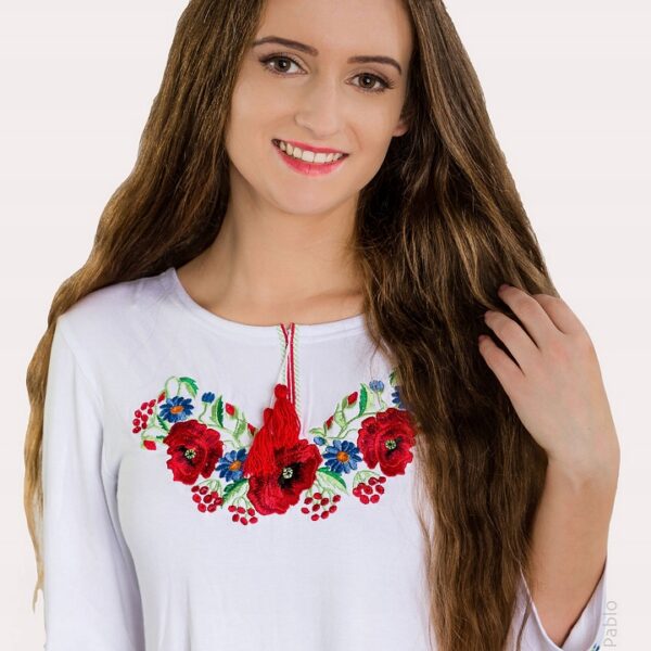 Bluzka damska T-shirt HAFTOWANA Kwiaty FOLK Góralska do stroju Czarna L