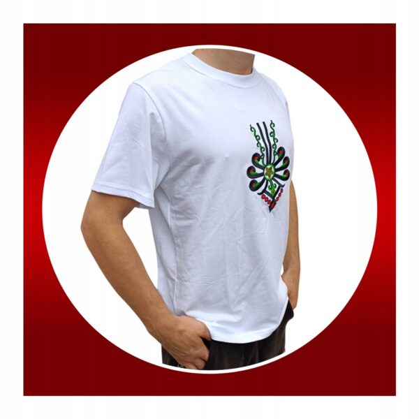 Koszulka Męska Regionalna Góralska FOLKOWA T-Shirt z Parzenicą Biała 170