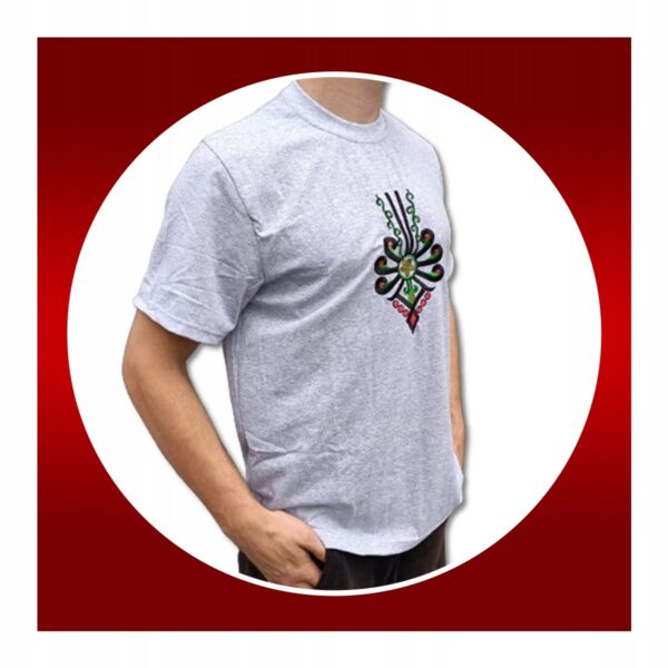 Koszulka Męska Regionalna Góralska FOLKOWA T-Shirt z Parzenicą Szara 164