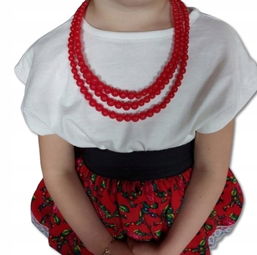 KORALE góralskie POTRÓJNE czerwone FOLK Koło Gospodyń Wiejskich 45cm