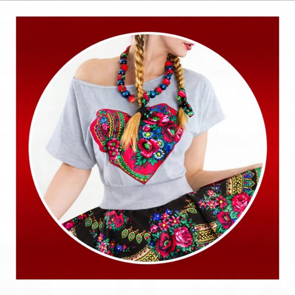 Bluzka Damska Regionalna Góralska Cleo z Sercem FOLK do stroju Szara XS
