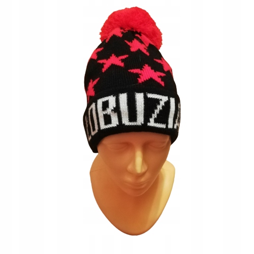 Czapka zimowa pompon ŁOBUZIARA czarno-czerwona