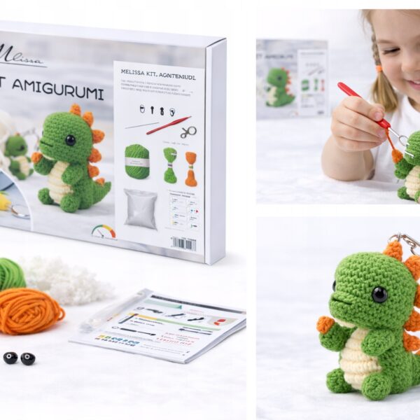 Zestaw do szydełkowania DIY AMIGURUMI maskotka DINOZAUR + akcesoria