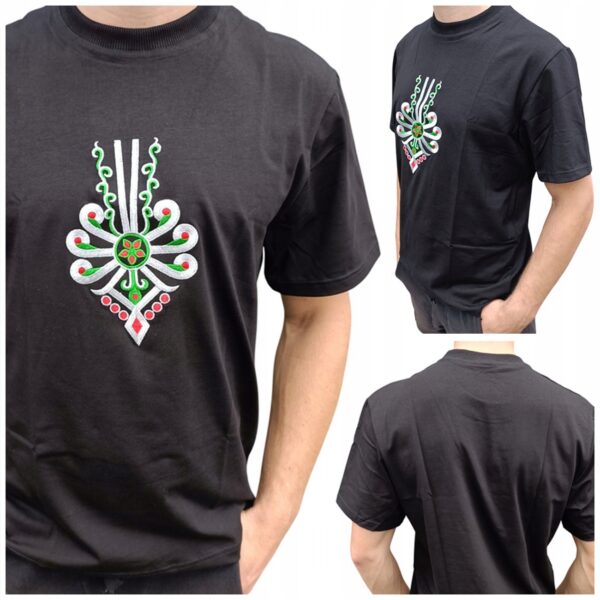 Koszulka Męska Regionalna Góralska FOLKOWA T-Shirt z Parzenicą Czarna 170