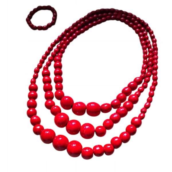 KORALE góralskie drewniane Czerwone + BRANSOLETKA Koło Gospodyń Potrójne