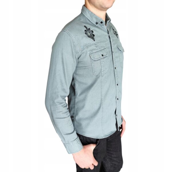 Męska koszula casual Slim Fit haft snapy elegancka Folkowa Zielona 5XL