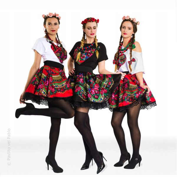 Bluzka damska T-shirt HAFTOWANA Kwiaty FOLK Góralska do stroju Granatowa L