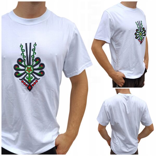 Koszulka Męska Regionalna Góralska FOLKOWA T-Shirt z Parzenicą Biała 170