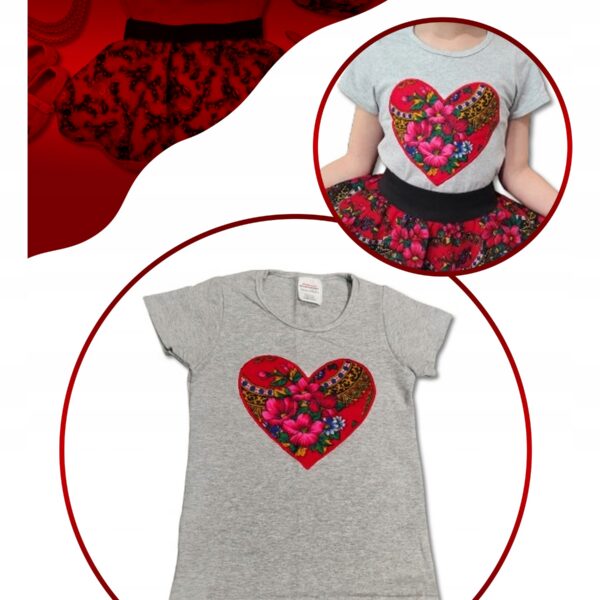 T-shirt Bluzka Dziewczęca GÓRALSKA Ludowa Regionalna Kwiaty 140-146 Szara